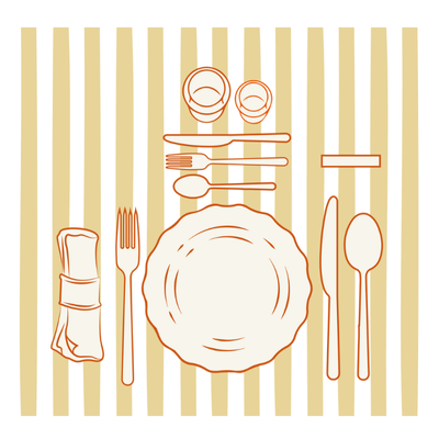 Illustration d'un joli couvert pour la formation "l'art de bien servir à table" donnée par Axelle de Feraudy in Altum communication